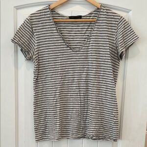 All Saints Black and White Striped V-Neck Tee